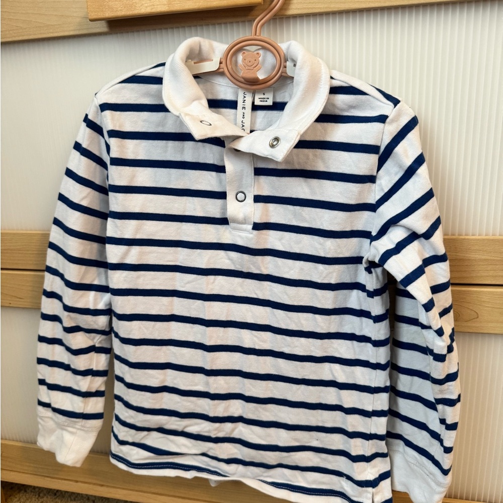 Janie and Jack White and Navy Striped Sweatshirt